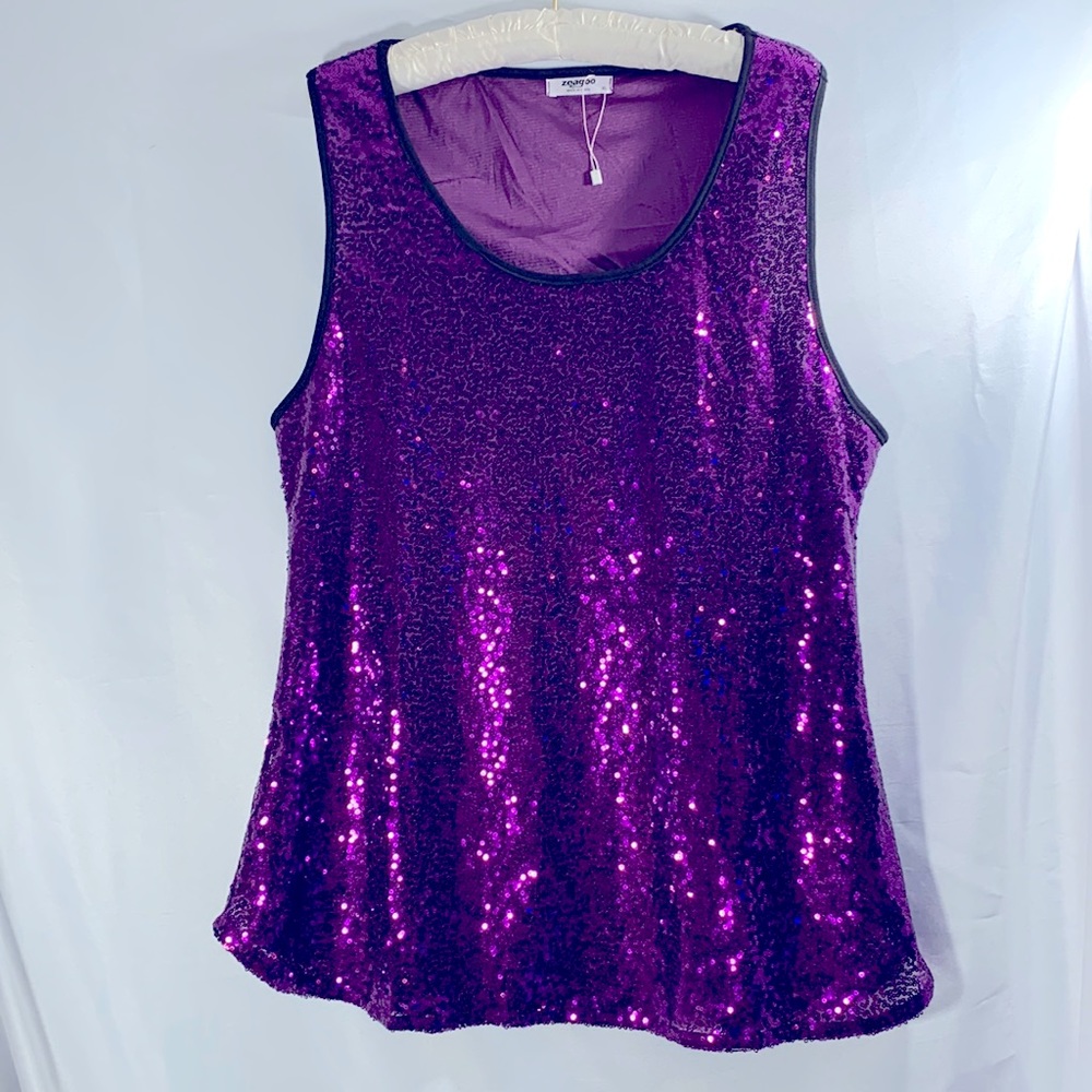 Zeagoo Purple sequin tank top new without tags size XL